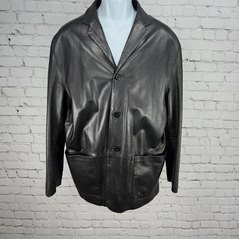 Santa Maria Del Fiore Black Leather Piazza Del Duomo Blazer Jacket Italy 52 US42